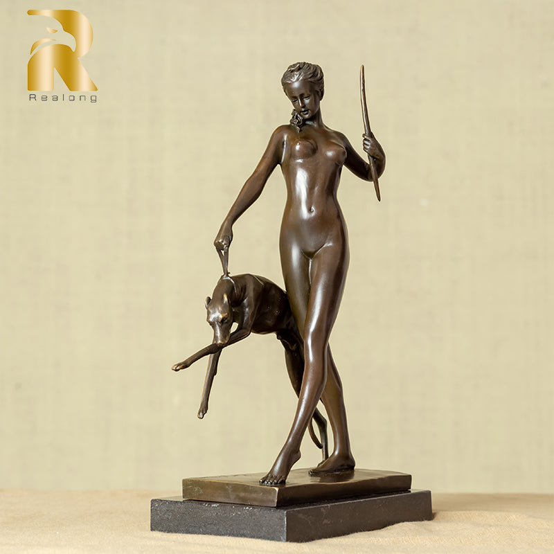 32cm Bronze Goddess of The Hunt Diana Statue Sculpture Handmade Mythology Art Crafts Bronze Statue For Home Decor Ornaments