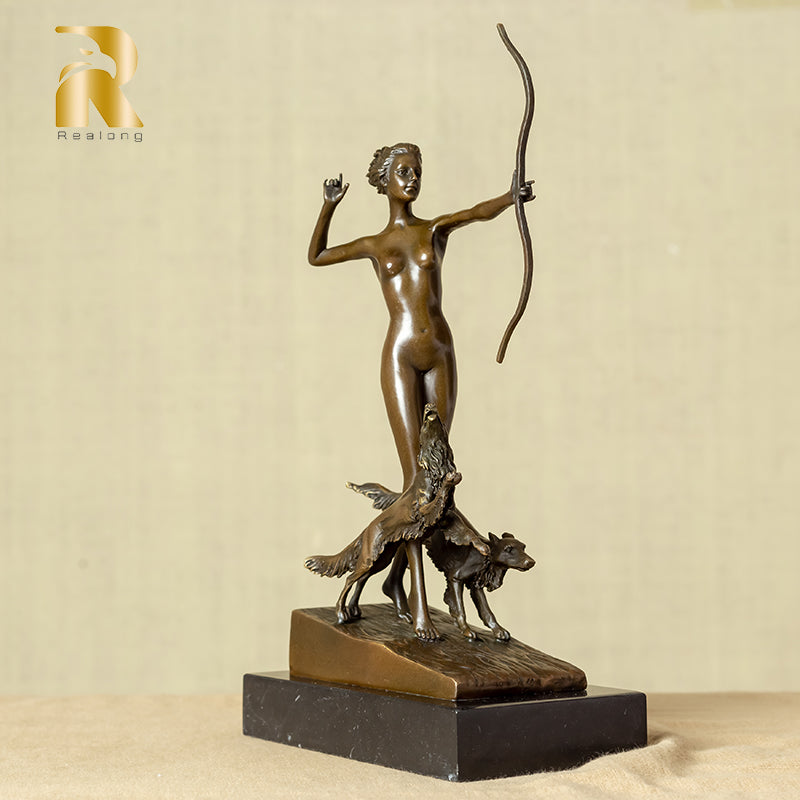 Bronze Hunting Goddess Sculpture Bronze Hunting Goddess Statue Mythology Art Crafts For Home Decor Gifts Ornament Craft