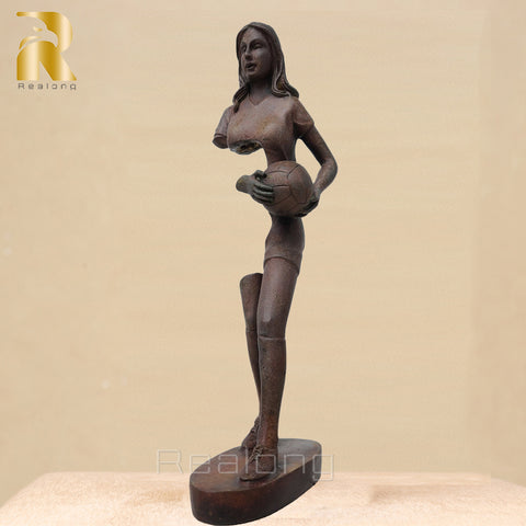 35cm Bronze Abstract Statue Bronze Woman With Volleyball Sculpture Antique Art Crafts For Home Decor Ornament Collection Gifts
